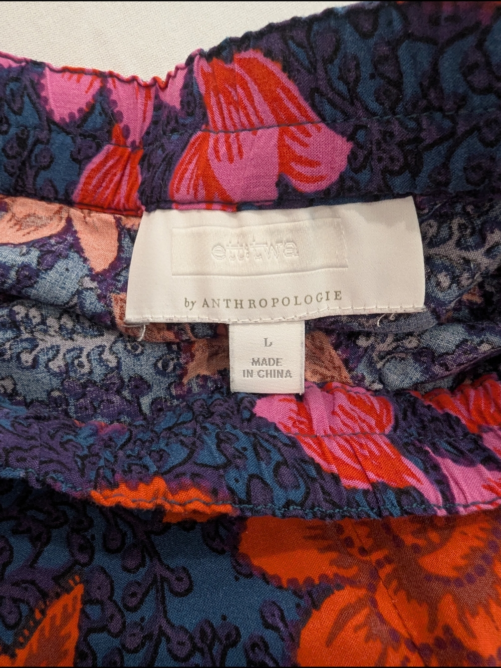 Anthropologie Navy shorts with Red & Pink Floral Border - Picture 2 of 4